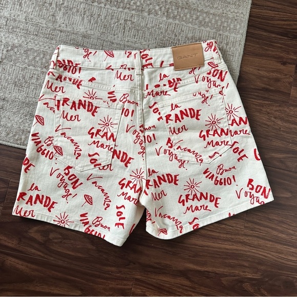 Gant High Waist White and Red Text Print Graphic Shorts - Picture 8 of 10